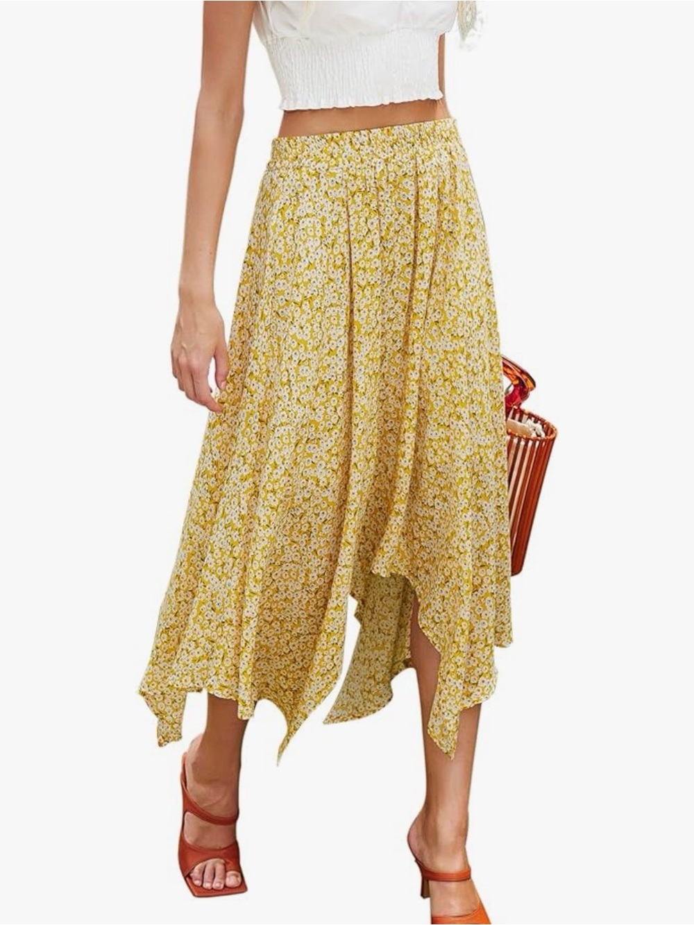 Amazon Boho Asymmetrical Floral Midi Skirt - Medium